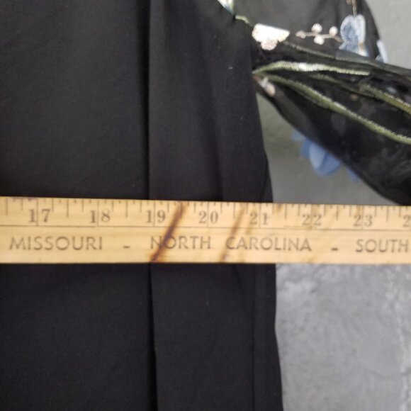 Boston Proper Blouse Sz L 3-D Floral Embellished Organza Sheer Puff Sleeve Black - Picture 16 of 16